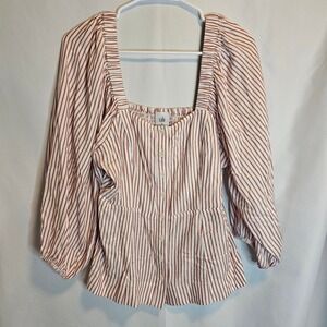 Cabi Womens‎ Medium Striped Button Down Square Neck Blouse Long Balloon Sleeves
